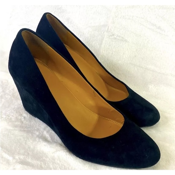 J. Crew SYLVIA Black Suede Wedge Pump Mule Women's Size 9M Cushioned EUC - Picture 3 of 11